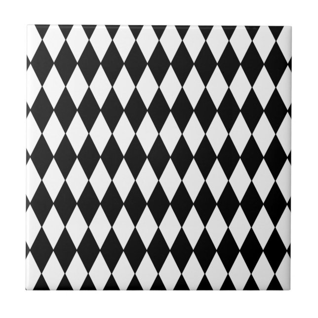 Black and White Diamond Harlequin Pattern Tile (Front)