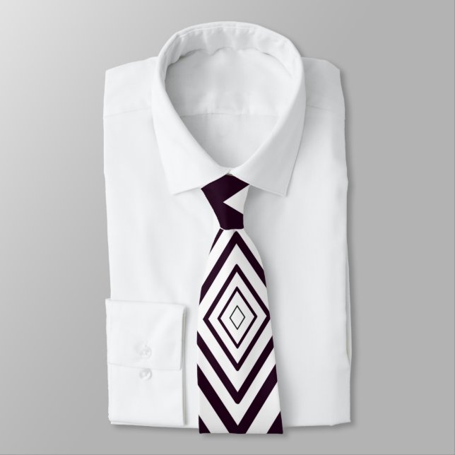 Black and White Diamond Optical Illusion  Tie (Tied)