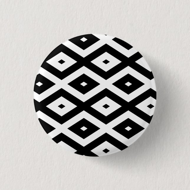 Black and white diamond pattern 1 inch round button (Front)
