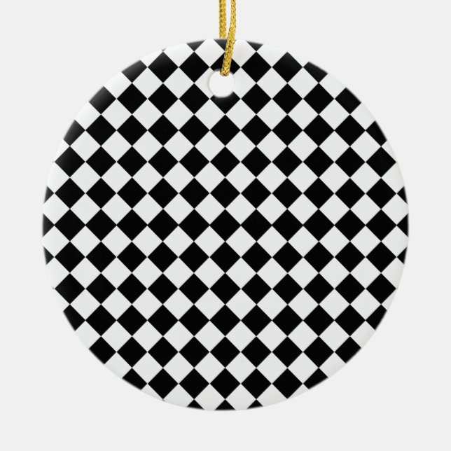 Black and White Diamond Pattern by Shirley Taylor Ceramic Ornament (Front)