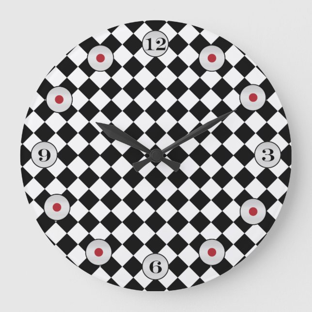 Black and White Diamond Pattern by Shirley Taylor Large Clock (Front)