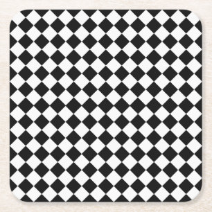 Black and White Diamond Pattern by Shirley Taylor Square Paper Coaster