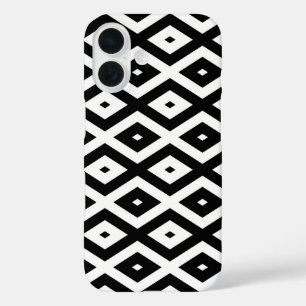 Black and white diamond pattern iPhone 16 case