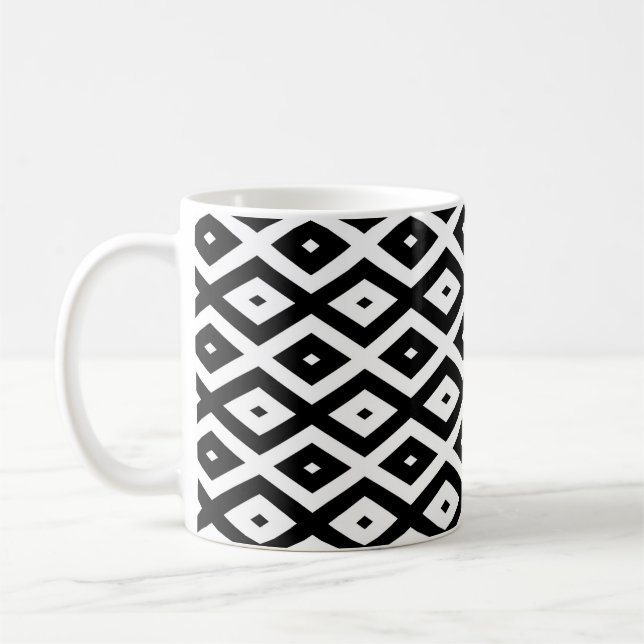 Black and white diamond pattern coffee mug (Left)
