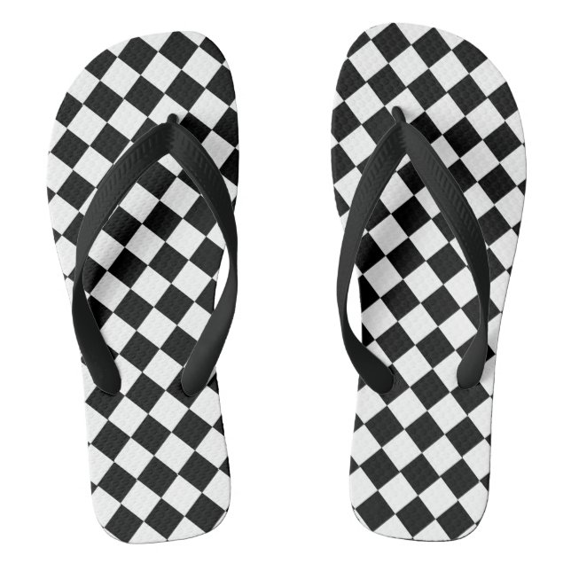 Black and White Diamond Pattern Flip Flops (Footbed)
