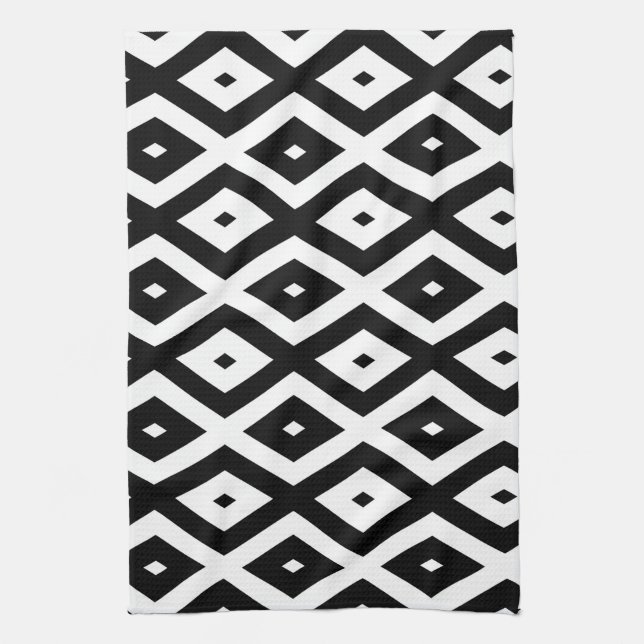 Black and white diamond pattern kitchen towel (Vertical)