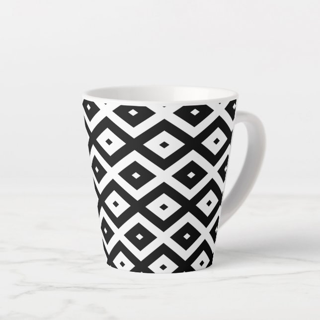 Black and white diamond pattern latte mug (Right Angle)