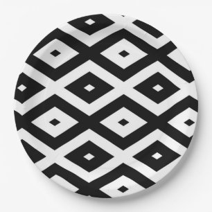 Black and white diamond pattern paper plate