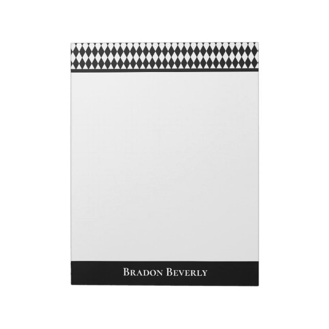 Black and White Diamond Pattern Personalized Notepad (Rotated)