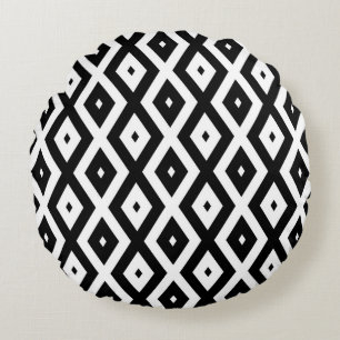 Black and white diamond pattern round pillow
