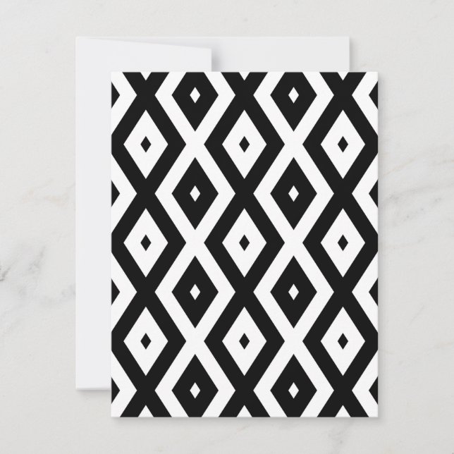 Black and white diamond pattern RSVP card (Front)