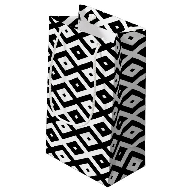 Black and white diamond pattern small gift bag (Back Angled)