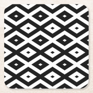 Black and white diamond pattern square paper coaster