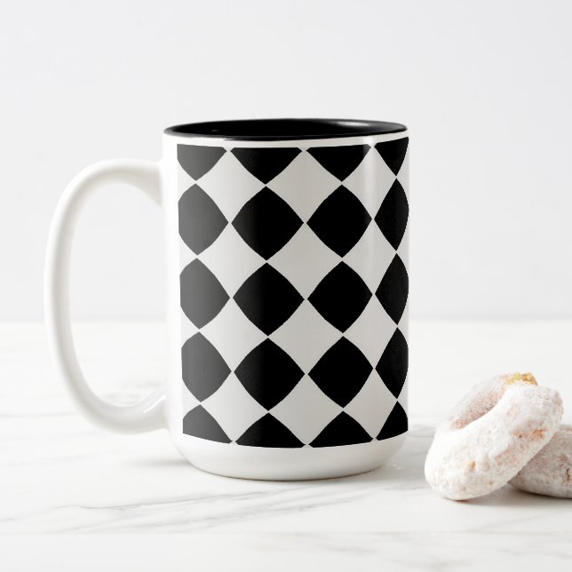 Black and white diamond pattern Two-Tone coffee mug (With Donut)