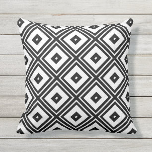Black and White Diamond Squares Outdoor Pillow