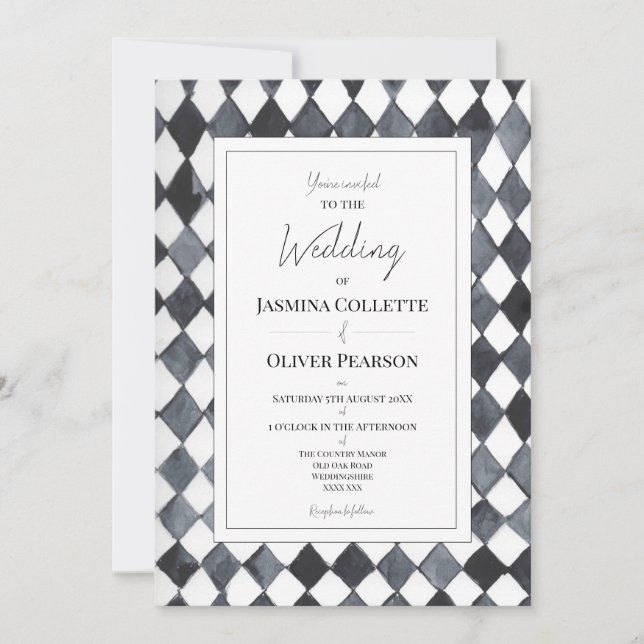 Black and White Diamonds Wedding Invitation (Front)