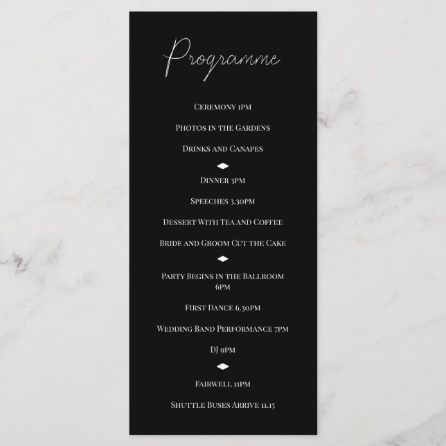Black and White Diamonds Wedding Programme Program (Front)
