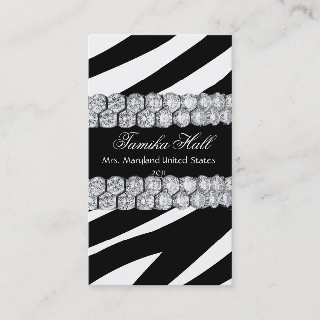 Black and White DiamondZebra Pageant Business Card (Front)