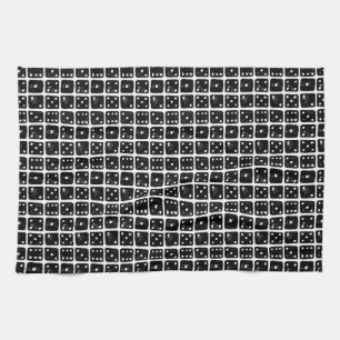 Black and White Dice 1-6 Rustic Linocut Kitchen Towel