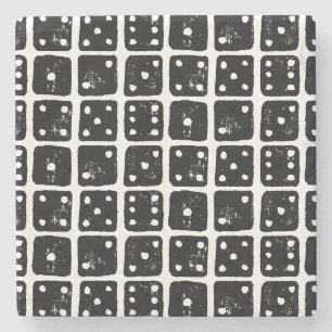Black and White Dice 1-6 Rustic Linocut Stone Coaster