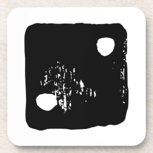 Black and White Dice #2 Rustic Linocut Coaster
