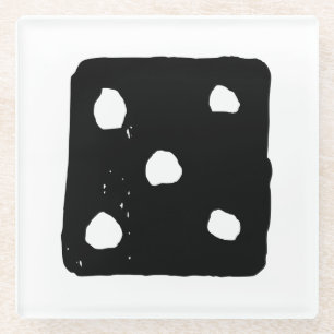 Black and White Dice #5 Rustic Linocut Glass Coaster