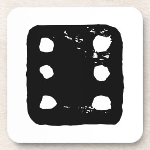Black and White Dice #6 Rustic Linocut Coaster