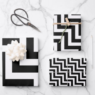 Black and White Different Sizes Diagonal Chevron Wrapping Paper Sheet