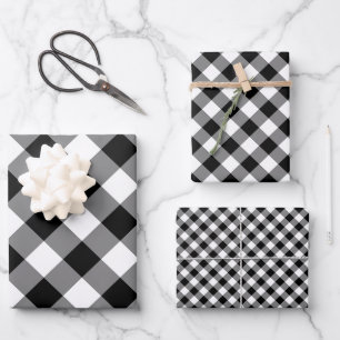 Black and White Different Sizes Diagonal Gingham Wrapping Paper Sheet
