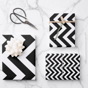 Black and White Different Sizes Vertical Chevron Wrapping Paper Sheet