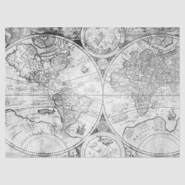 Black and White Digital Map Series Design 5 Tissue Paper (Front)