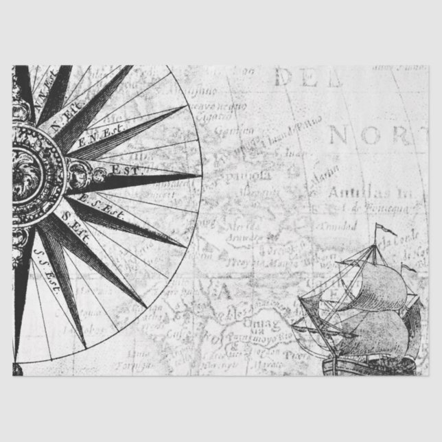 Black and White Digital Map Series Design 6 Tissue Paper (Front)