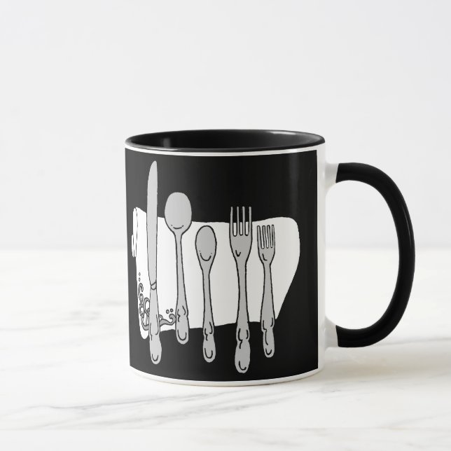 Black and White Dinnerware on Black Coffee Mug (Right)