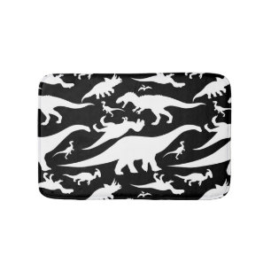 Black and White Dinosaur Pattern Bath Mat
