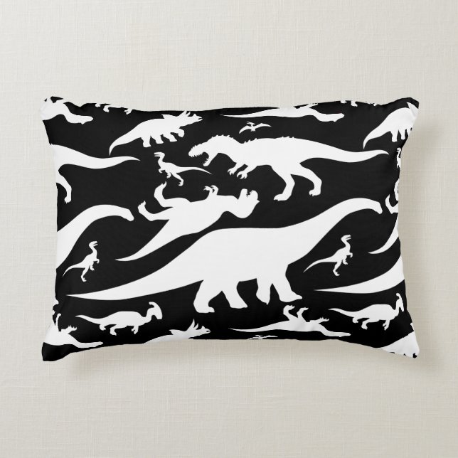 Black and White Dinosaur Pattern Decorative Pillow (Front)