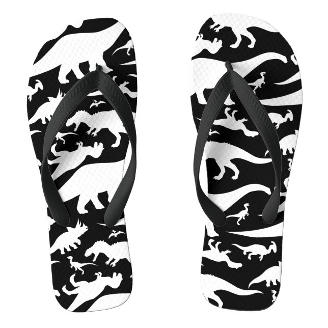 Black and White Dinosaur Pattern Flip Flops (Footbed)