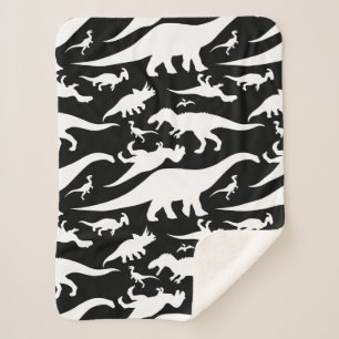 Black and White Dinosaur Pattern Sherpa Blanket