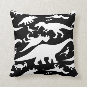 Black and White Dinosaur Pattern Throw Pillow