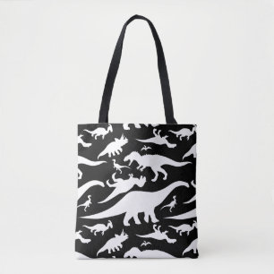 Black and White Dinosaur Pattern Tote Bag
