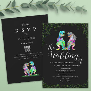 Black and White Dinosaur Wedding QR Code Invitation