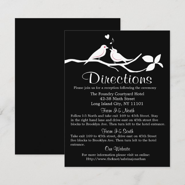 Black And White Directions Lovebirds Wedding Party Invitation (Front/Back)