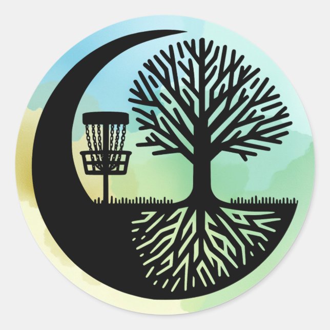 Black and White Disc Golf Silhouette  Classic Round Sticker (Front)
