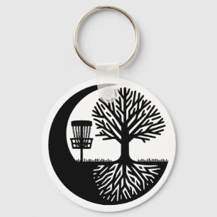 Black and White Disc Golf Silhouette  Keychain
