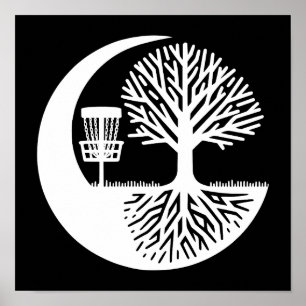 Black and White Disc Golf Silhouette Poster