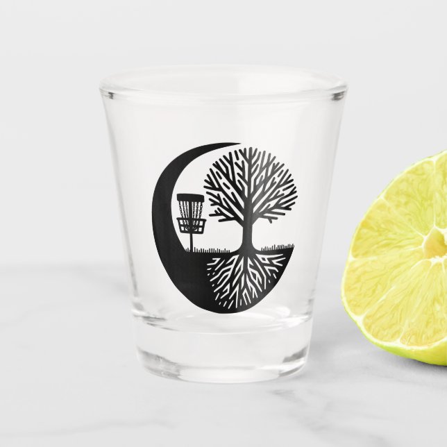 Black and White Disc Golf Silhouette  Shot Glass (Front)