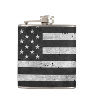 Black and White Distressed American flag Hip Flask