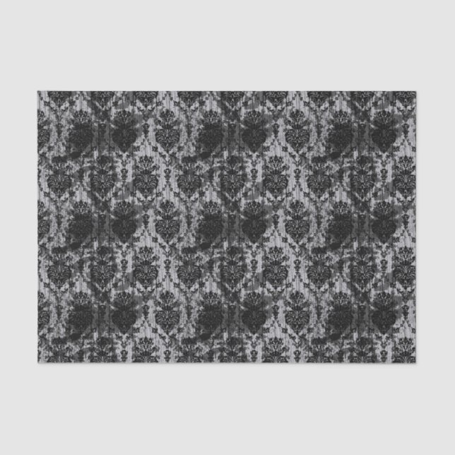 Black and White Distressed Damask Tissue Paper (Front)