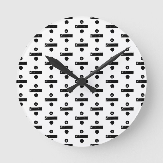 Black and White "Divide" Math Symbol Lino Cut Round Clock (Front)