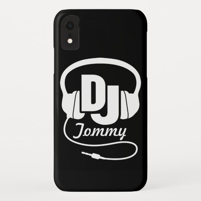 Black and white DJ name headphone iphone case (Back)