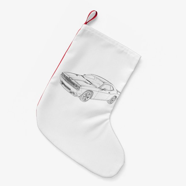 Black and White Dodge Challenger Drawing Small Christmas Stocking (Front (Hanging))